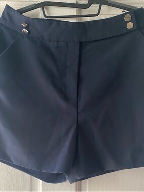 H&M Navy High-Waist Shorts with Gold-Tone Buttons
